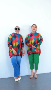SWEATER KNIT MOZAIK OVERSIZE RAJUT WANITA JUMBO BIGSIZE XXXL