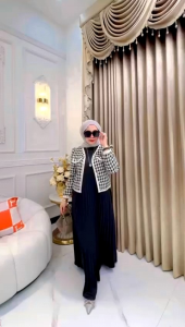 Setelan Clara Dress 2 in 1 dengan Cardy Bahan Rajut Import Mix Plisket Premium