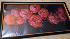 Hiasan dinding lukisan cetak Bunga Mawar Merah plus bingkai uk 100x50cm