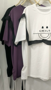 สไตล์เกาหลีเสื้อยืด oversizeสีขาว สีดำ สีม่วง