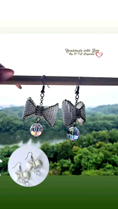 [D.T.C Crystals] Beaded White Bow Earrings
