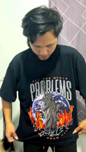 SUNKEY.CO Boxy Fit Tee PROBLEMS Baju Kaos Distro Pria Wanita Oversize Cotton Combad 30S