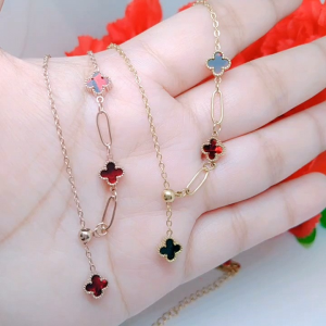 Kalung Titanium Bunga Serut Bolak Balik Merah-Hitam Kokot Lobster Cap 750