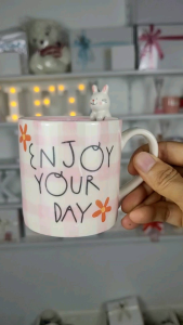 แก้วเซรามิก ของขวัญ ลายกระต่ายชมพู ความจุ 8 ออนซ์ พร้อมส่ง พร้อมกล่องของขวัญ ของขวัญวันเกิด