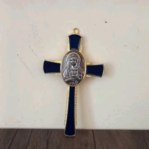 Salib Gantung Besi Biru Enamel Gambar Maria Rohani Katolik MCH 1710