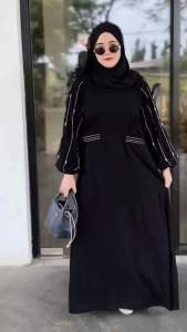 Abaya Nada Tangan Balon Mutiara By Toko Laris Jettblack