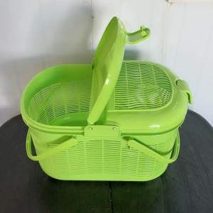 UniGlobal High Quality Picnic Weave Basket w/ Two Opener Lid Side Handle Side Lock Food Storage Picni Organizer Space Saver