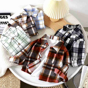 เสื้อเชิ้ตเด็กแขนยาว ลายสก็อต KE Striped Shirt เสื้อเด็ก มีไซร์ 110-150 (พร้อมส่ง) .