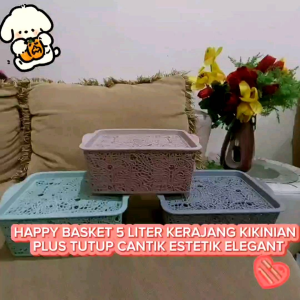 LUSINAN HAPPY BASKET PLUS TUTUP 5LITER MONO WADAH SOUVENIR HAMPERS KERANJANG MAKANAN SNACK SERBAGUNA