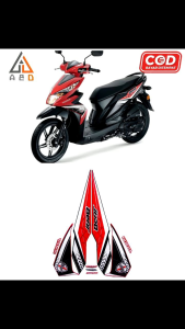 Stiker Striping Lis Les Body Motor Honda Beat eSP 2016 Malaysia Merah Hitam Standar Full Set