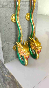 Handle Pintu Rumah Aluminium Solid Antik Motif Naga Air Brush 48 cm 2 Pcs