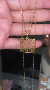 PAWNABLE 18K Saudi Gold Lightweight Mini Paperclip chain necklace with 18K Square Money Catcher Pendant(Open Back) ✨