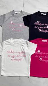 ÁO CROPTOP IN CHỮ HỒNG SIÊU XINH ĐÍNH NƠ BOONG STORE CRBETITI