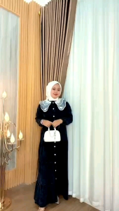 Glory Dress Jeans Wanita Mix Krah Organza Bordir/Gamis Jeans Wanita Bordir Terbaru/Gamis Wanita Pesta Kondangan 2025