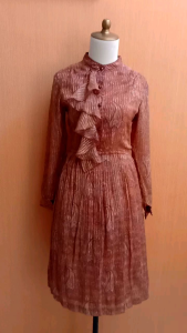 midi dress wanita sifon motif batik coklat M lengan panjang cute