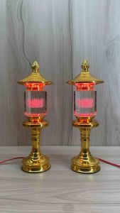 Cặp đèn bàn thờ thân lục giác pha lê - đèn tháp vuông pha lê hoa sen - giá bán/1 cặp