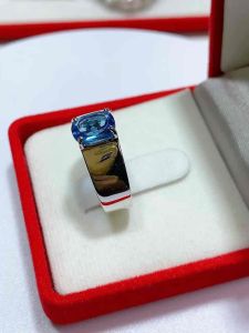 ธนาภรณ์✨แหวนเงินแท้บลูโทพาส สีฟ้า เนื้อใสชุบทองขาว(GSH1164)