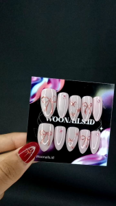 Press on nails pink free toolkit lengkap | kuku palsu murah premium pink coquette silky cat eye nails
