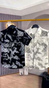 Áo sơ mi vải đũi phối màu loang đen trắngcá tính mới mẻnăng độngphá cách - menswear(Mã: HOKO90)
