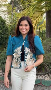 Modern Filipiniana CandyCrush - Teal Blue Bolero Top