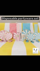 Party Ware Set Disposable Paper Plate Cups Birthday Table Ware 8 Pax