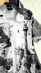 KEMEJA DISTRO FULLPRINT PRIA/SPOON/ MOTIF PUTIIH PARIS EIFEL