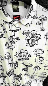 Kemeja Pria/Wanita Lengan Pendek/SPOON/Motif Mushroom Hitam Putih