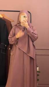 Gamis Abaya stitch benang timbul Model Kemeja Busui Wudhu Friendly Bahan Polo Linen Bunayya (By Khadijah)