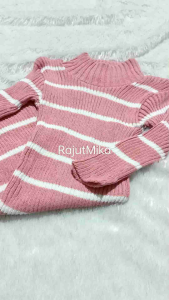 Dress Rajut Anak Perempuan Motif Salur Lengan Panjang Gaya Korea 1-3Th