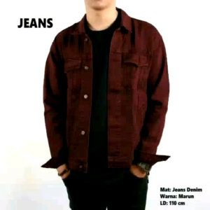 Jaket Jeans Pria Merah Maroon Jacket Denim Tebal