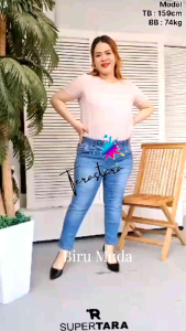 TR16- celana jeans wanita jumbo 7/9 sz 32-35 street kaki lipet polos