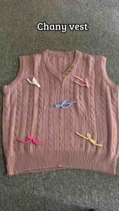 chany rompi vest rajut motif cable dengan pita timbul low price