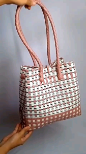 Tas Anyaman Handmade Tote Bag Bucket Size M Two Tone Soft Pink