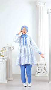 ONE SET CELANA DAN ATASAN LONG TUNIK NEVA BY CUTETRIK ANAK TANGGUNG DAN REMAJA SETELAN TEEN KOREAN STYLE SET CELANA KIDS AND TEEN MULAI 5 TAHUN WARNA BIRU DAN COKLAT