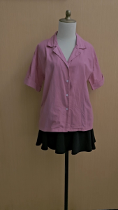 atasan kemeja wanita pink terang FOXQUINA cewek L XL jumbo vneck lengan pendek