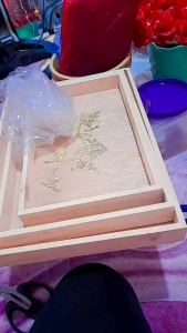 souvernir seserahan/ parcel pernikahan bahan kayu jati Belanda 1 set isi4 tutup mika kekinian