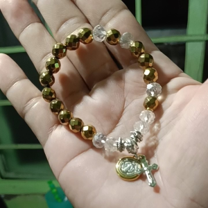 Rosary Bracelet Hematite Gold faceted