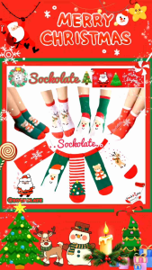 ถุงเท้าคริสต์มาสเด็ก 1-12ขวบ ถุงเท้าเด็ก คริสต์มาส ซานตาคลอส ต้นคริสต์มาส กวางเรนเดียร์ สโนว์แมน เกล็ดหิมะ CHRISTMAS