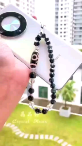 📿📱贵人天珠 + 蓝虎眼 + 黑玛瑙方块 + 彩黑曜石 手机链  Benefactor Dzi Bead + Blue Tiger Eye + Black Agate Cube + Rainbow Obsidian Phone Charm  ｜招贵人 ✦ 沉稳护身 ✦ 平衡情绪 ✦ 能量守护｜