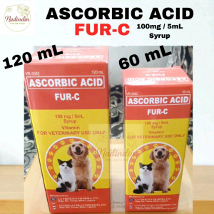 FUR-C Ascorbic Acid Syrup 120mL / 60mL for Veterinary Use Only. 100mg / 5mL Vitamin Syrup. Pet Healthcare Supplement.