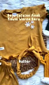 Setelan Pendek Rib Knit Anak Perempuan Free Bandana (Kawai)