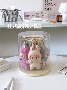 Rotating Hanging Labubu Display Box – Acrylic Dustproof Case for Keychain Figurines & Blind Box Collectibles