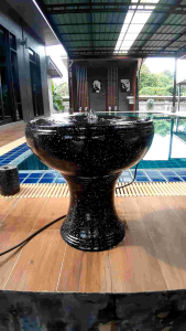 น้ำล้น น้ำผุด สีดำหินอ่อน รุ่นCDK#16วัสดุทำจากดินเผา+ไม้ ได้ยกชุด(แถมปั๊มน้ำ)ประกันสินค้าแตกระหว่างขนส่ง