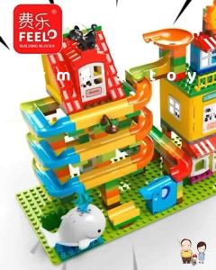 ของเล่นตัวต่อ FEELO ชุดตัวต่อรางลูกแก้ว บล็อกตัวต่อขนาดใหญ่ หอคอยพี่วาฬ พี่ช้าง Whale Tower จำนวน 242 ชิ้น (พร้อมแผ่นรองต่อ)