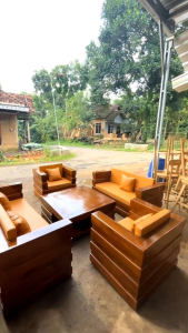 kursi tamu sofa box jati minimalis modern 3-2-1-1 + meja Interior Ruang Tamu Gaya Jati - Lazada