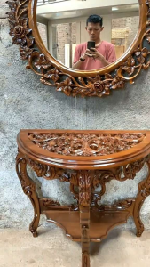 set meja dinding cermin ukir/meja konsol ukir/meja hias/meja dinding cermin kayu jati