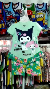 10-40kg Đồ bộ bé gái quần ngố áo tay ngắn thun cotton in họa tiết hoạt hình dễ thương