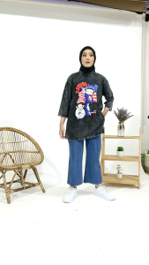 Kaos Black Wash Wanita Oversize Ld 120 Cotton plus / Atasan Wanita Jumbo / Baju Wanita Karakter Betty Boop