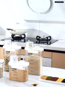 ABC3033 Toples Penyimpanan Beras Sereal Transparan Kedap Udara / Toples Bumbu Takar Serba Guna