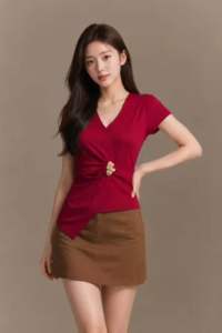 Áo Thun Nữ Cổ Tim Phối Khóa Eo Kim Loại Sang Trọng Freesize 35kg-55kg Giá Tận Xưởng